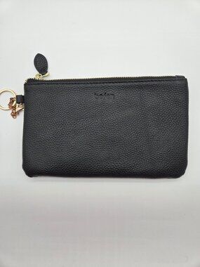 Befen Black Leather Wristlet Clutch Gold Hardware Organizer Wallet Pre-Loved
